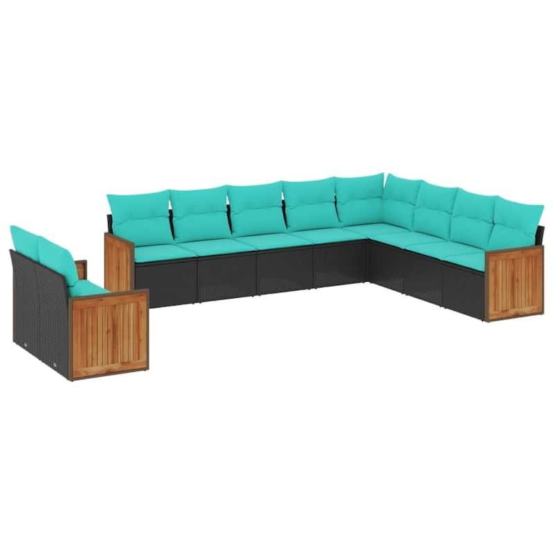 vidaXL 10 Piece Patio Sofa Set with Cushions Black Poly Rattan