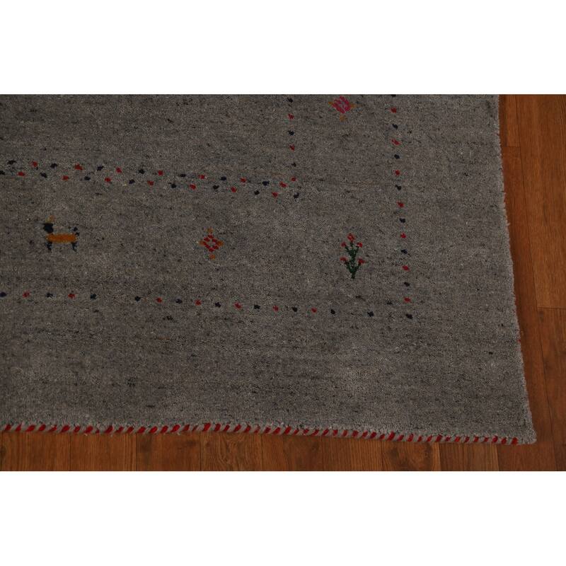 Gray Gabbeh Oriental Area Rug Hand-Knotted Wool Carpet - 5'5" x 7'8"