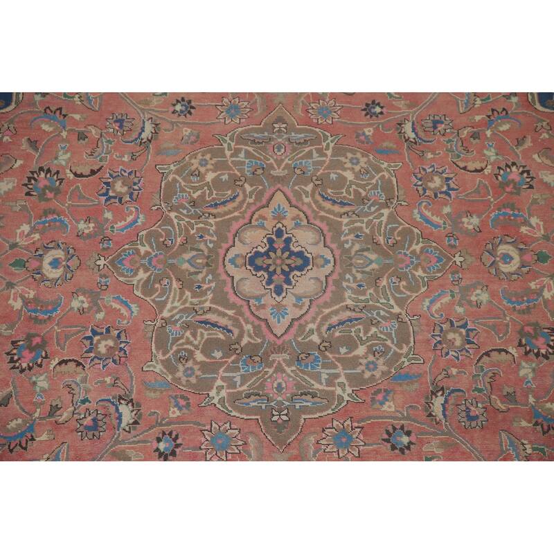 Traditional Mashad Persian Vintage Area Rug Hand-knotted Wool Carpet - 8'10" x 12'7"