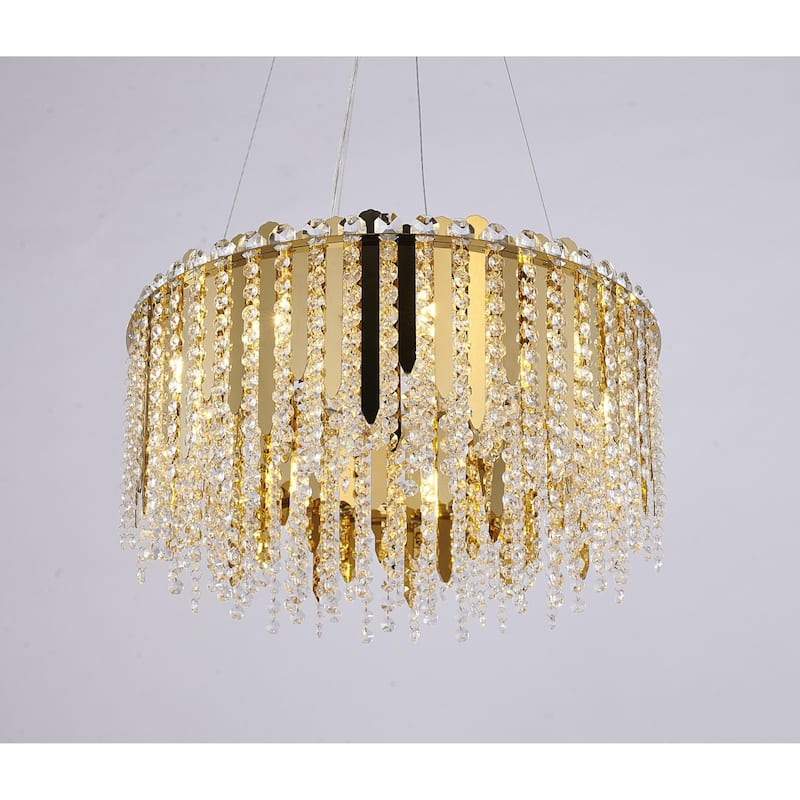 9-Light Gold Chandelier With Clear Hanging Crystal Beads