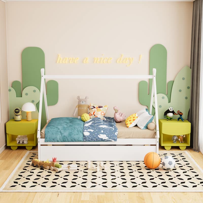 Twin size Tent Floor Bed - White