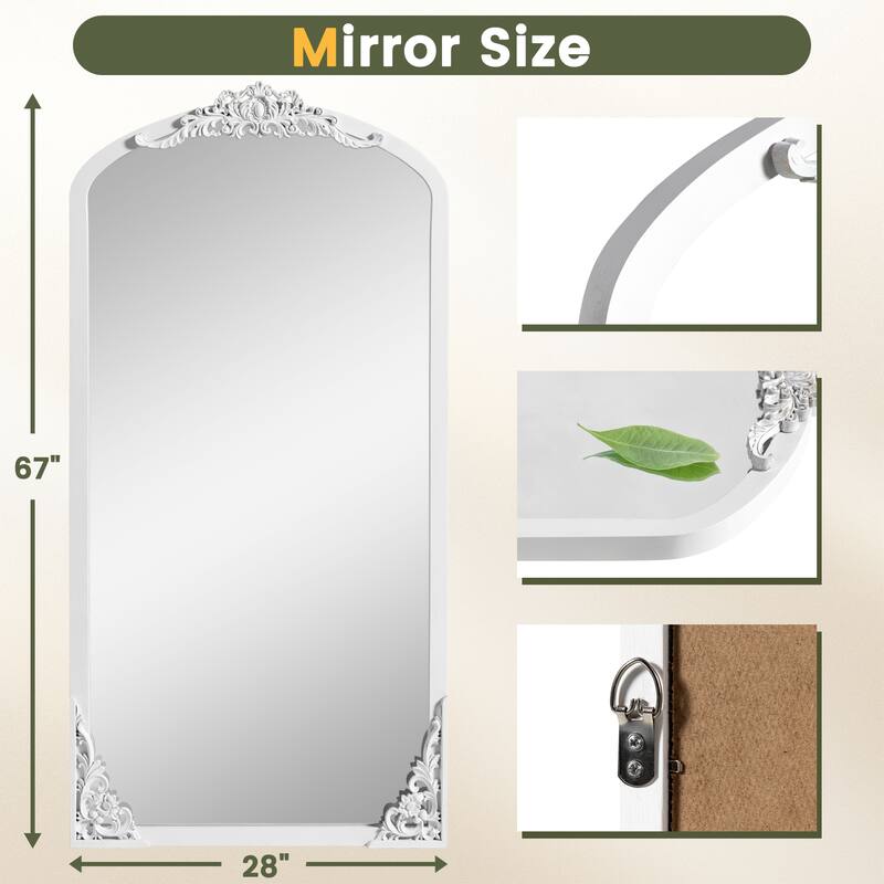 Lumioca Carved Solid Wood Arched Standing Mirror Wall Mirror
