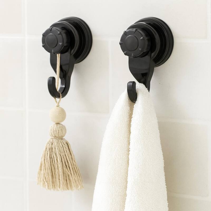 Set of 2 Strong Hold Vacuum Suction Cup Hooks for Shower - Black