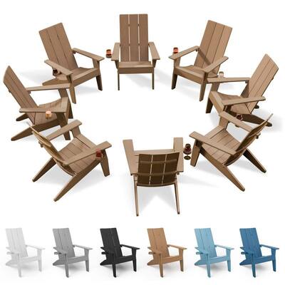 WINSOON All Weather HIPS Outdoor Adirondack Chairs with Cup-Holder Set of 8