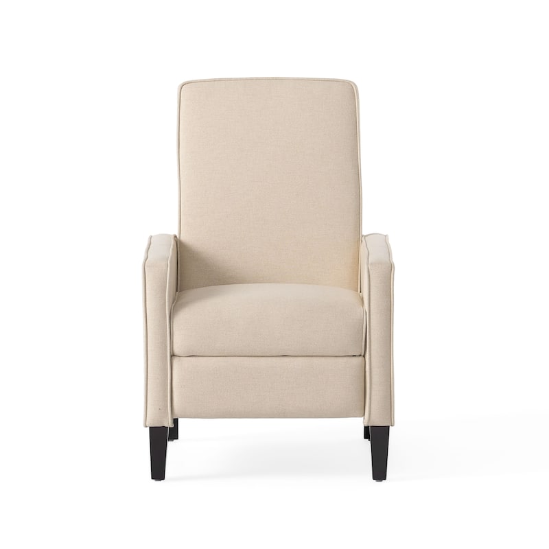Roomfitters Minimalist Fabric Push Back Recliner Chair with Birch Legs, Beige