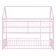 preview thumbnail 43 of 70, Metal House Bed with Metal Grid and Storage Shelves, Twin/Full Size Floor Montessori Bed with Roof Frame and Fence Guardrails