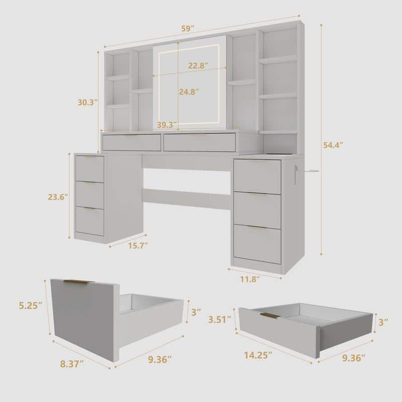 Vanity Dresser with Mirror and Stool Set Storage Drawers Luxury Furniture