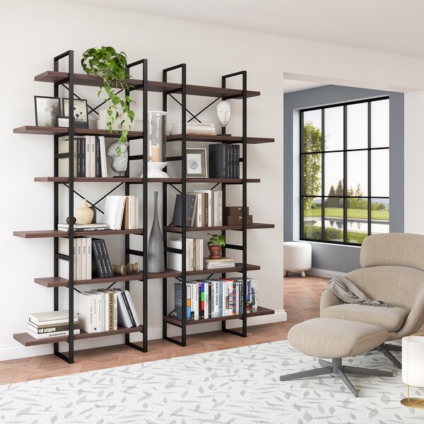 Davee 6-Tier Dark Walnut Color Room Divider Bookcase - 85