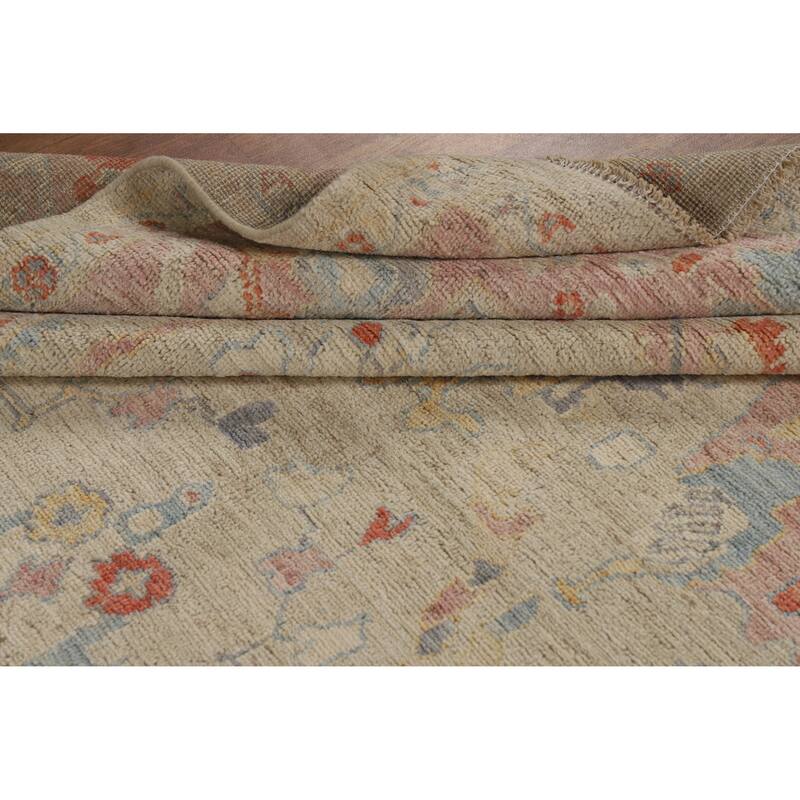 Vegetable Dye Oushak Turkish Area Rug Floral Handmade Wool Carpet - 6'1"x 8'10"