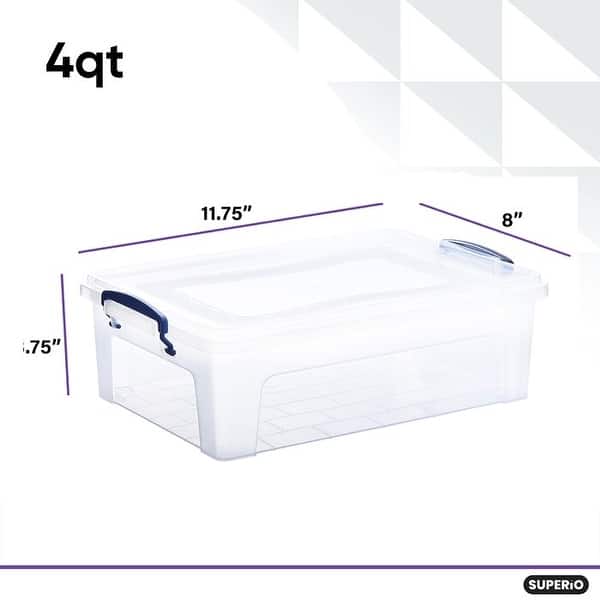Superio Clear Storage Container, 4 qt (2 Pack) 3.75"H x 11.75"W x 8"D