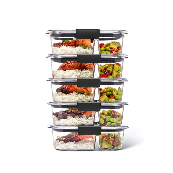 Rubbermaid Brilliance Meal Prep Containers, 2-Compartment Food Storage Containers, 2.85 Cup, 5-Pack, BPA-Free, Clear/Grey