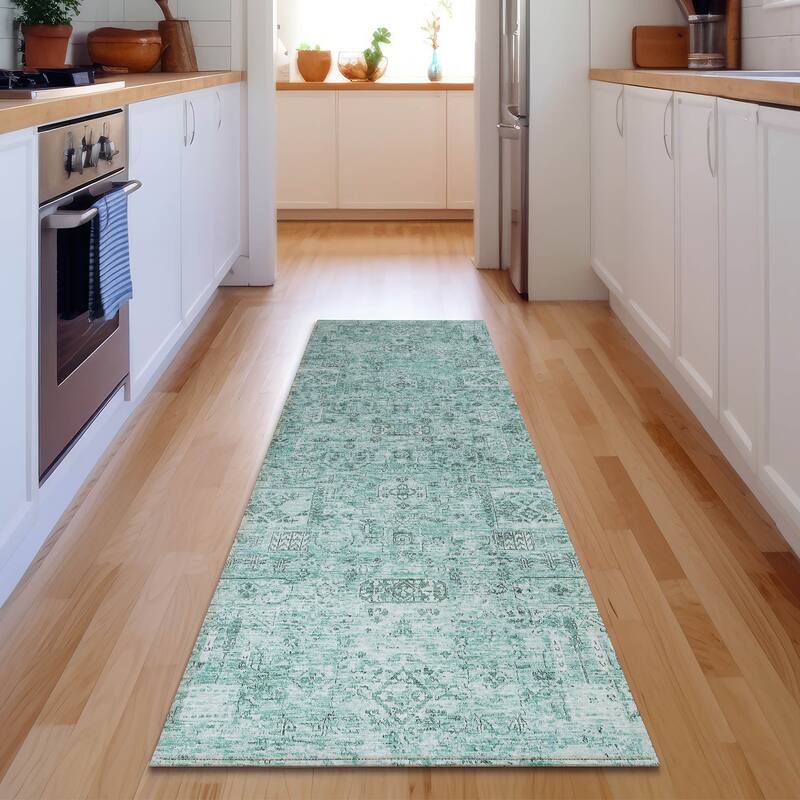 Premium Washable Super Soft Vintage Traditional Mayfield Rug - Teal - 2' 3" x 7' 6"