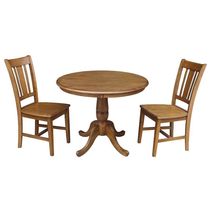 36" Round Top Pedestal Dining Table with 2 San Remo Chairs - 3 Piece Set - Pecan