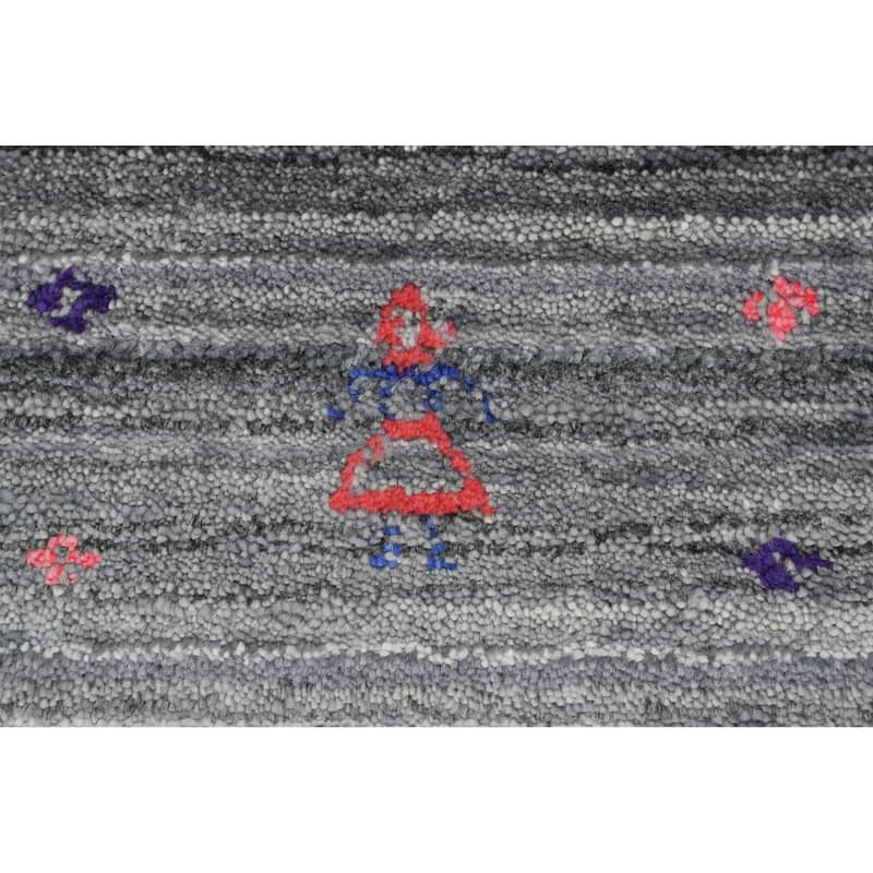 Hand Knotted Oriental Viscose Silk Carpet Tribal Animal Pictorial Greys & Charcoal Gabbeh Area Rug - 8' 10'' X 8' 4''