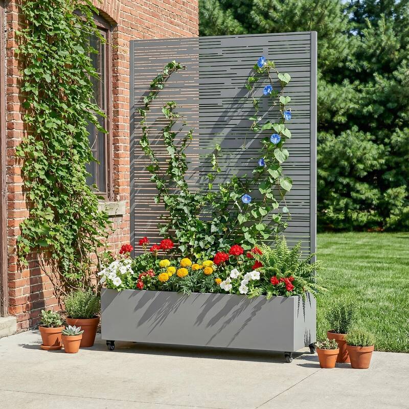 Raised Garden Bed Planter with Trellis Movable Planter Box with Lockable Wheels