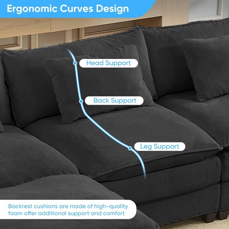 Modern 156''Oversized U-Shaped Modular Sectional Sofa with 2 Ottomans,6-Seat Cloud Couch,Chenille Sofa Sleeper Deep Seat Couches