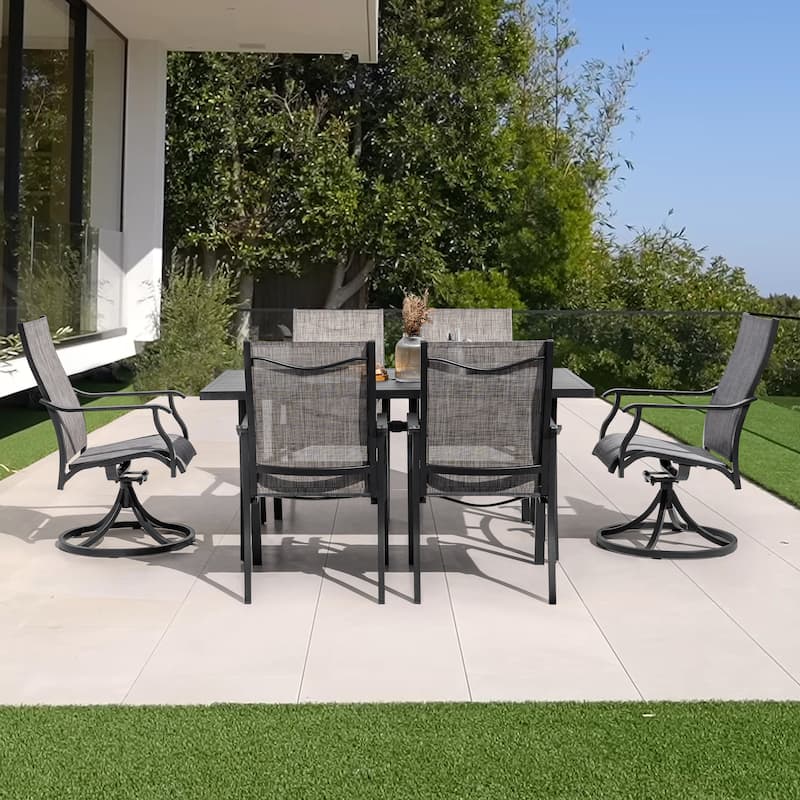 7-Piece Outdoor Dining Set with Textilene Stationary and Swivel Chairs