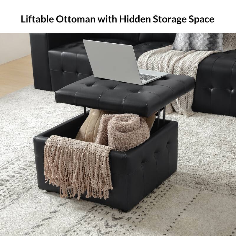 Aurora Genuine Leather Ottoman with Tufted Design by HULALA HOME