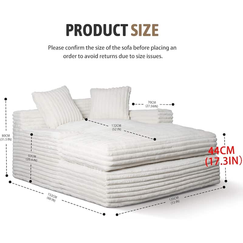 WOWMAX 60" Chaise Lounge Chair, Oversized Chaise Lounge Sofa Soft Short Plush Couch Sofa Bed Sleeper Chair with 2 Throw Pillows