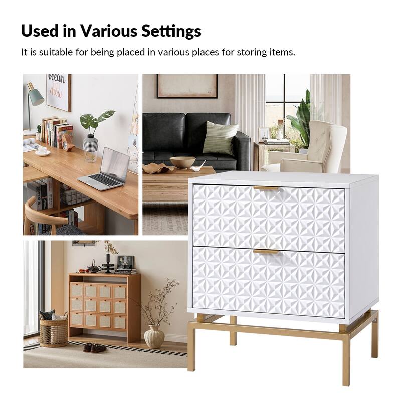 Volkard 25" Mid-century 2-Drawer Storage End Table with 2 Drawers Set of 2 by HULALA HOME