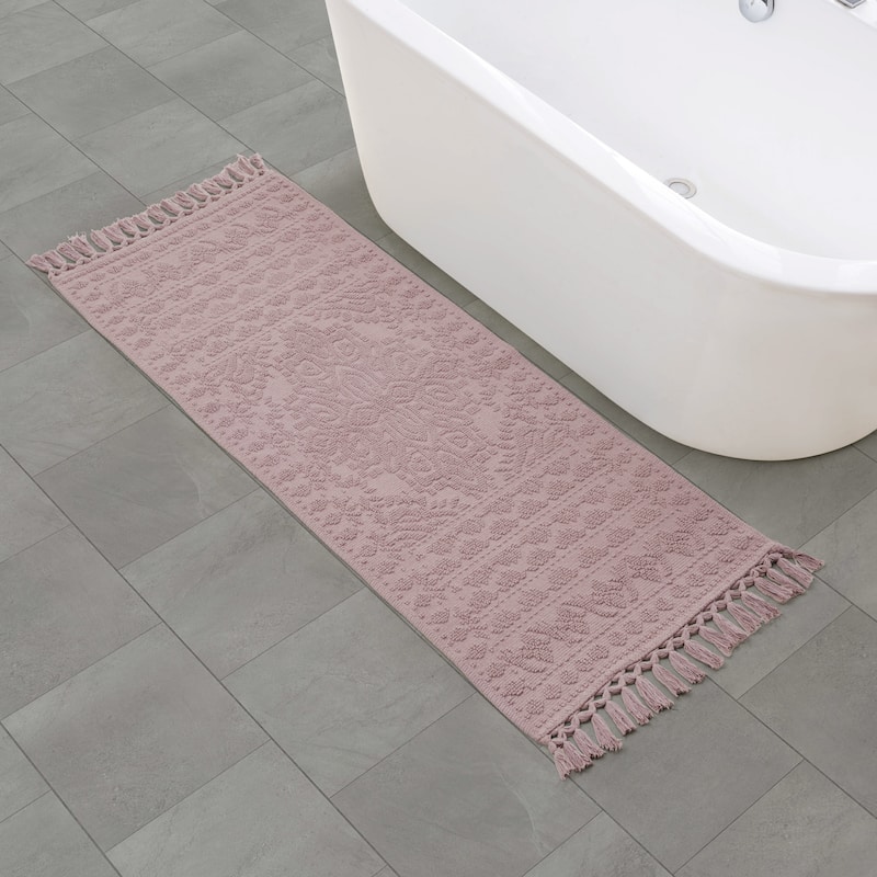 French Connection Nellore Fringe Cotton Bath Rug - Dusty Mauve - 24x64