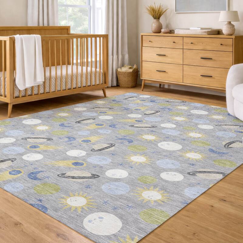 Machine Washable Indoor/ Outdoor Planets Comets Chantille Rug