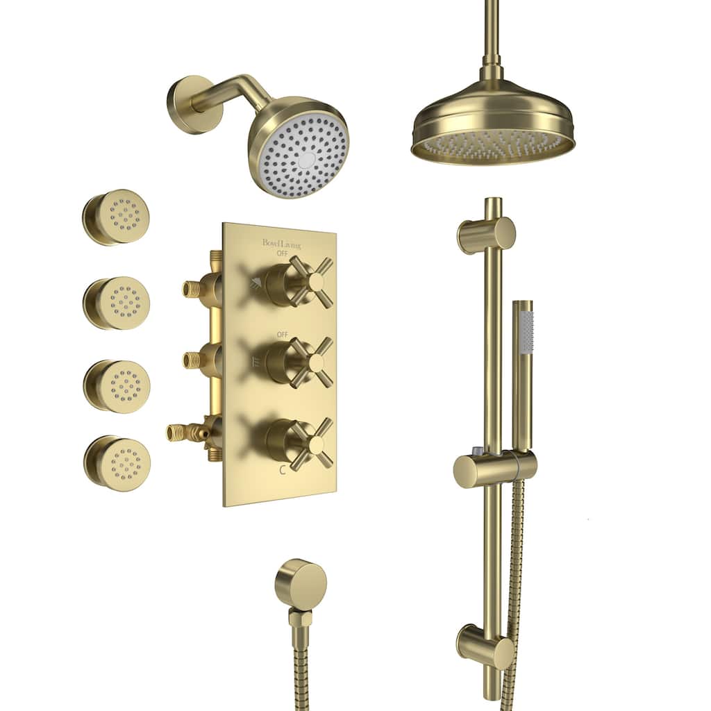 8-In Ceiling Mounted Shower System with Sliding Bar and 4 Body Sprays