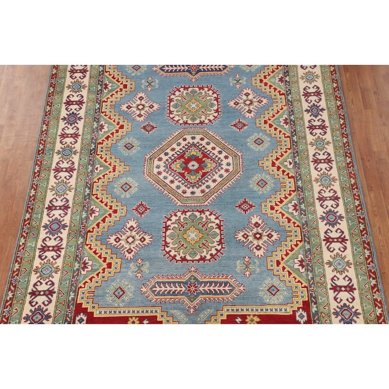 Blue Kazak Rug Hand-Knotted Traditional Oriental Wool Carpet - 6'9" x 9'8"