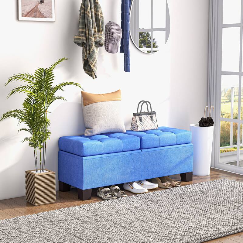 HOMCOM 46" Storage Ottoman Bench, Upholstered End of Bed Bench with Steel Frame