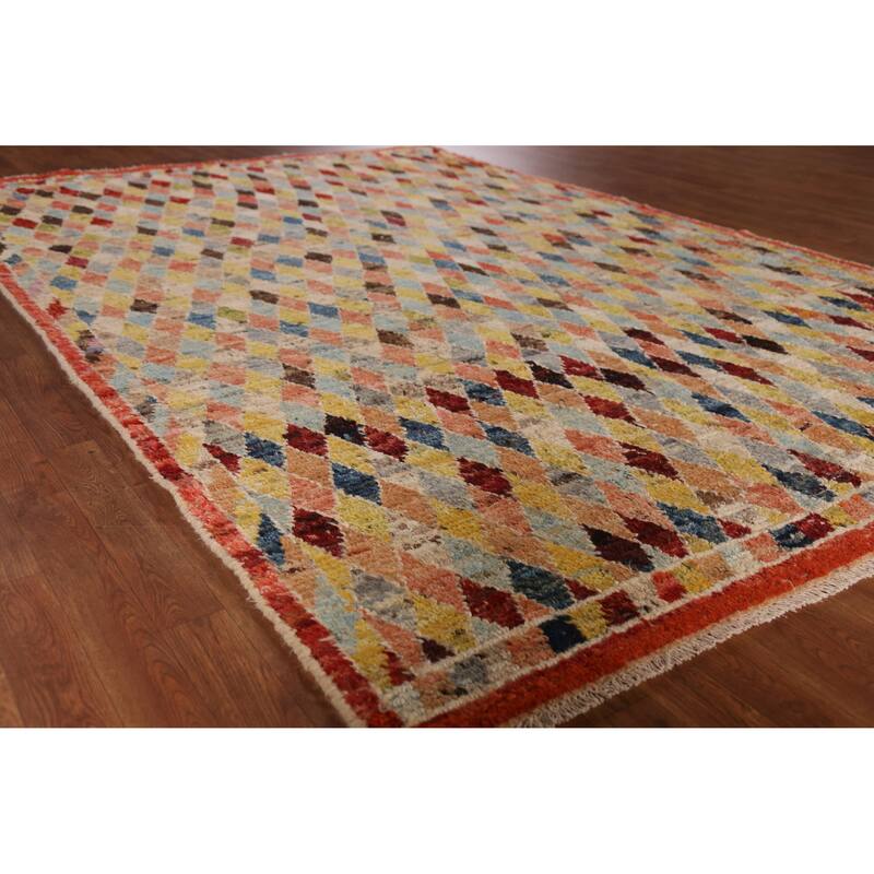 All-Over Trellis Geometric Moroccan Oriental Rug Handmade Wool Carpet - 6'7" x 9'11" - 6'7" x 9'11" - Multi-Color