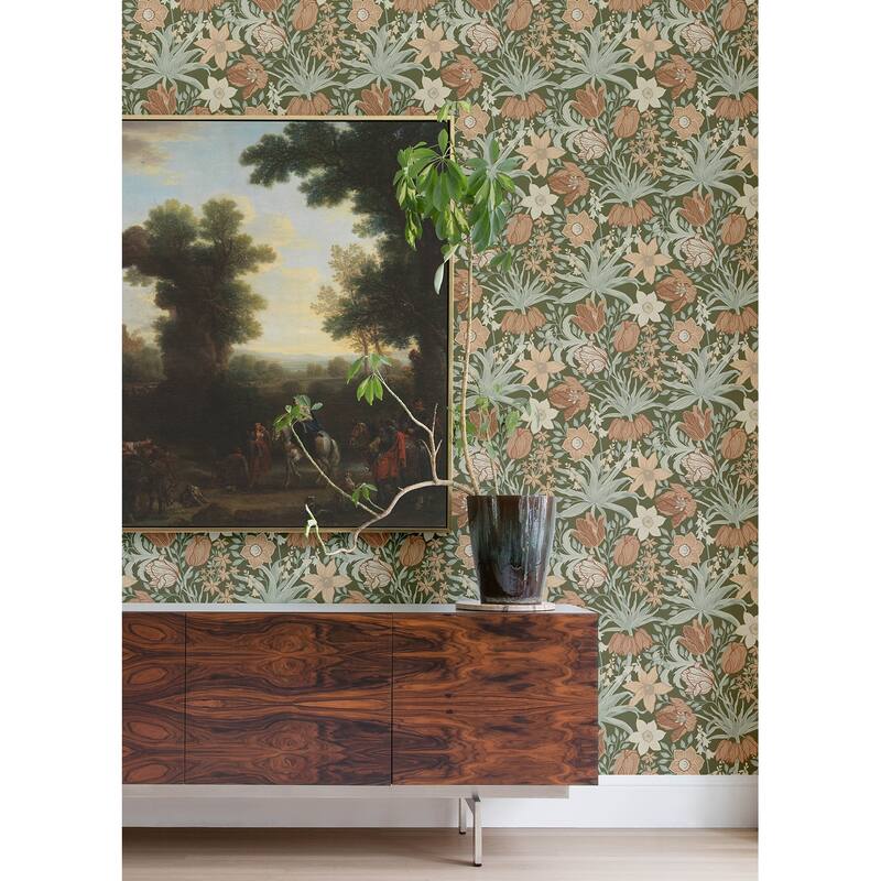 A-Street Prints Cecilia Moss Tulip and Daffodil Wallpaper