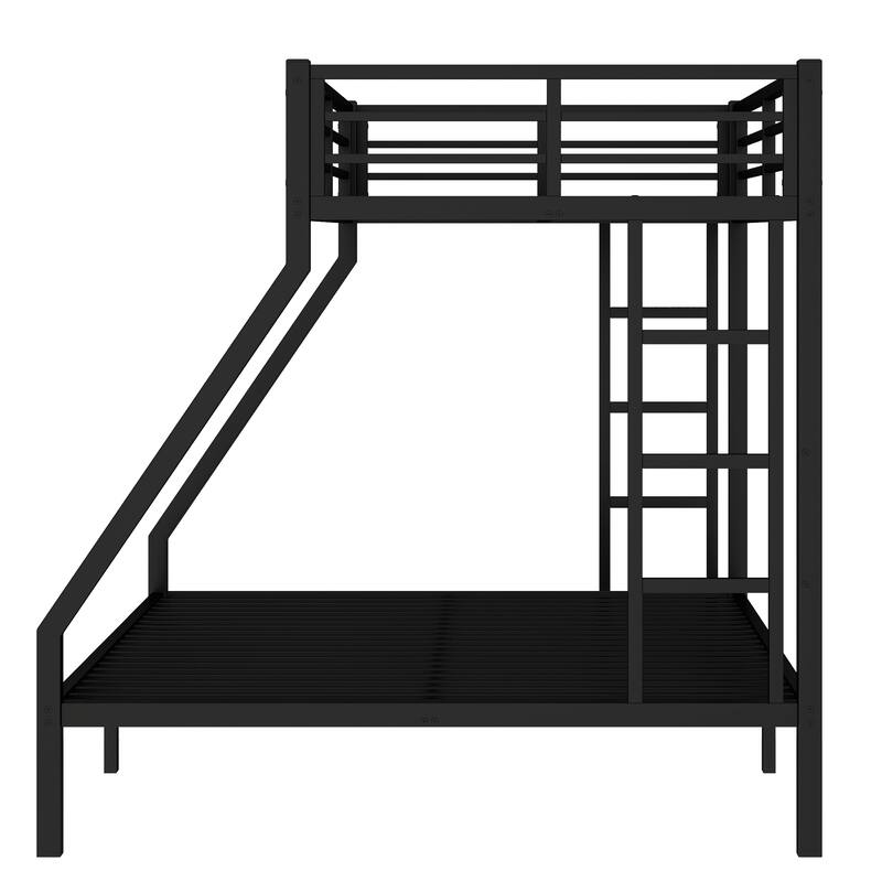 Roomfitters Metal Twin Over Full/Queen Bunk Bed Frame with Ladder & Safety Rail, Heavy-Duty Space-Saving Design, White