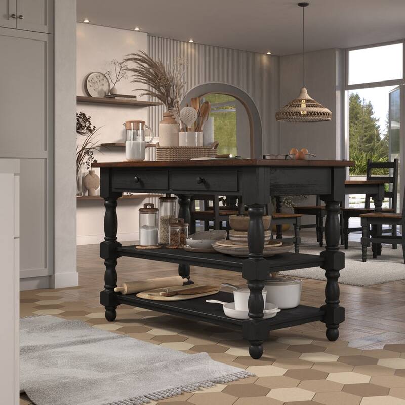 Wood Kitchen Island 2 Drawers 2 Shelf | Furniture Dash