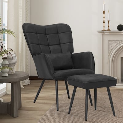 Maypex Upholstered Wing back Chair with Ottoman and Toss Pillow