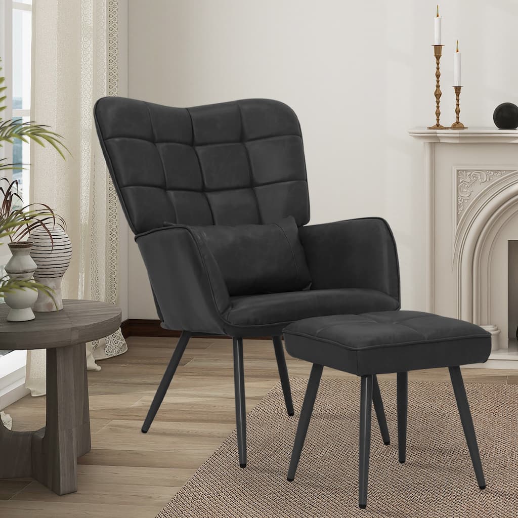 Maypex Upholstered Wing back Chair with Ottoman and Toss Pillow