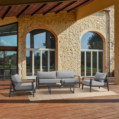Grand Black Aluminum and Wicker Outdoor 4-Piece Deep Seating Patio Furniture Set