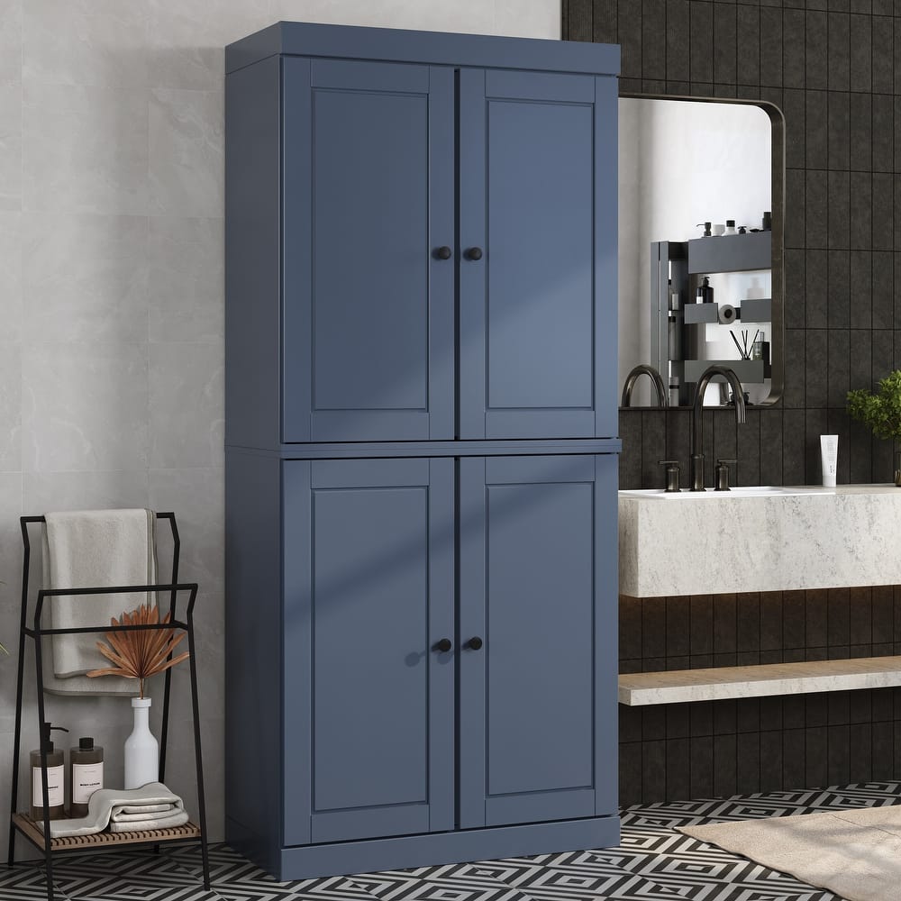 100% Solid Wood Tall Freestanding Bathroom Linen Cabinet with Doors, Adjustable Shelves, Modular Storage, 32" W x 71.5" H