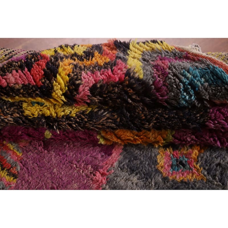 Tribal Plush Moroccan Area Rug Hand-Knotted Wool Carpet - 9'0" x 12'5"