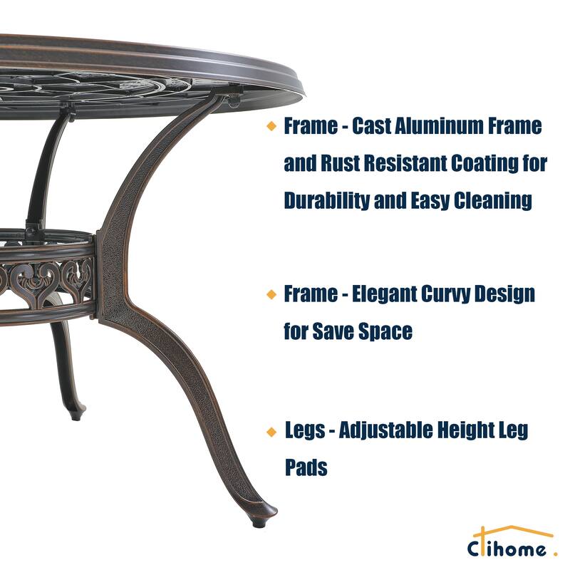 40" Outdoor Durable Cast Aluminum Construction Patio Dining Table