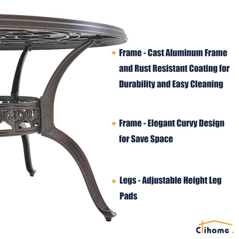 40" Outdoor Durable Cast Aluminum Construction Patio Dining Table