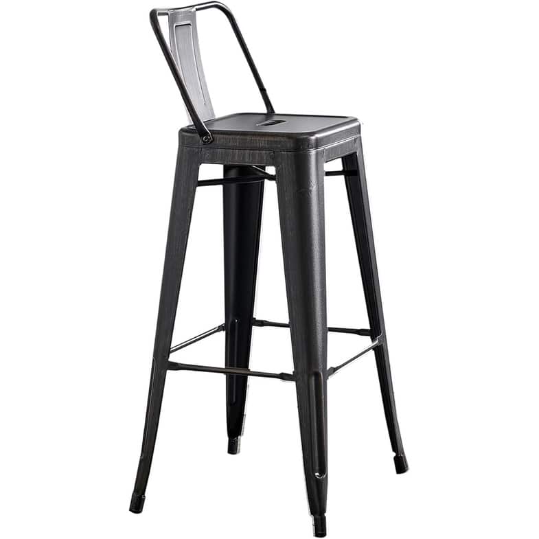 2-Piece 30" Industrial Bar Stool Set - Distressed Black with Bucket Back