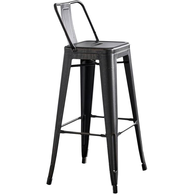 30" Sanded Matte Black Industrial Contemporary Rustic Metal Barstools with Bucket Back, Set of 4