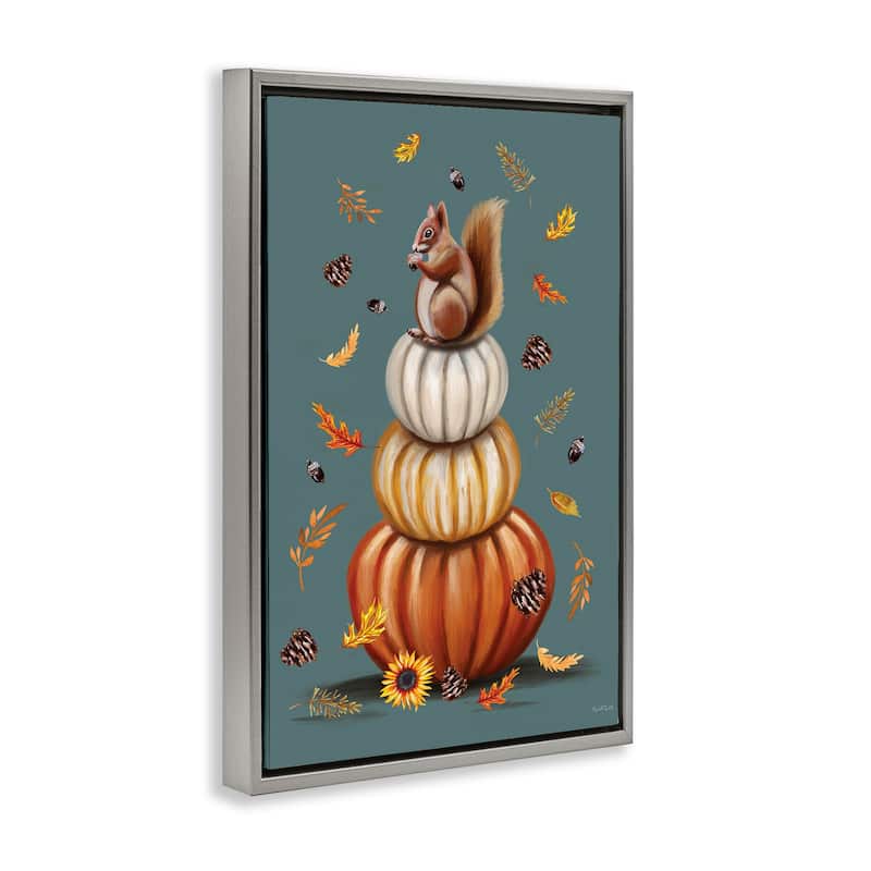 Stupell Squirrel Atop Pumpkin Stack Framed Floater Canvas Wall Art Design By Elizabeth Tyndall