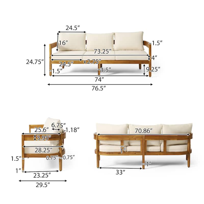 Brooklyn Outdoor Acacia Wood 3-Seater Sofa with Water-Resistant Cushions by Christopher Knight Home