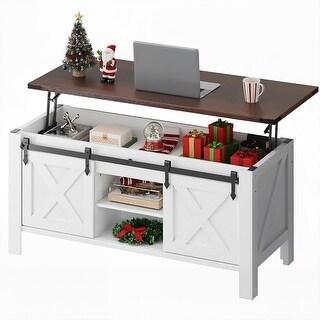 Farmhouse Lift Top Coffee Table with Sliding Doors, Hidden Storage ...