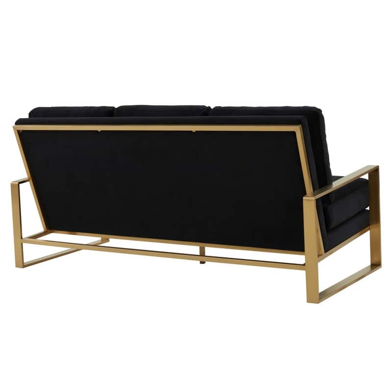 Jefferson Velvet Upholstered 3 Seater Sofa with Brushed Gold Stainless Steel Base and Removable Cushions - 77.1