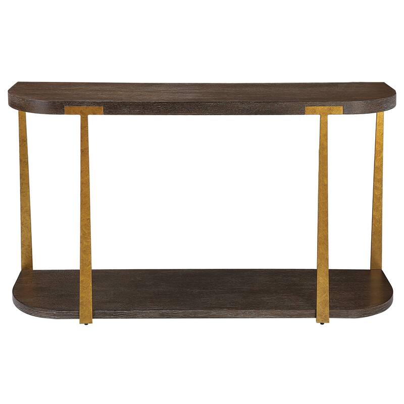 2-Tier Wooden Console Table - 54" - Brown and Gold