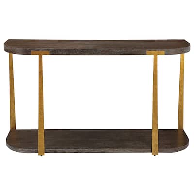 2-Tier Wooden Console Table - 54" - Brown and Gold