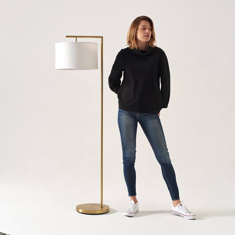 Brightech Montage Modern 60 in. Modern LED Super Bright Floor Lamp with White Fabric Drum Shade