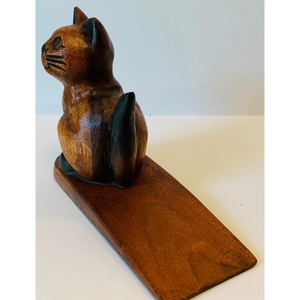Kitty Cat Doorstop Carved Wood Stained Brown Bed Bath & Beyond